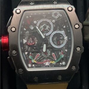 Luxury Richard Millie Skeleton Dial REP Watch with Red Accent.